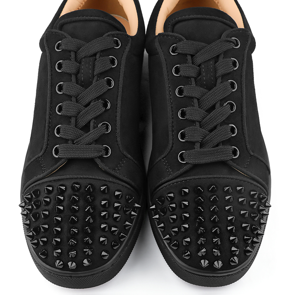 Merumote Gentleman's  Black Low Top Sneakers Rivet Red Bottom Shoes-MERUMOTE