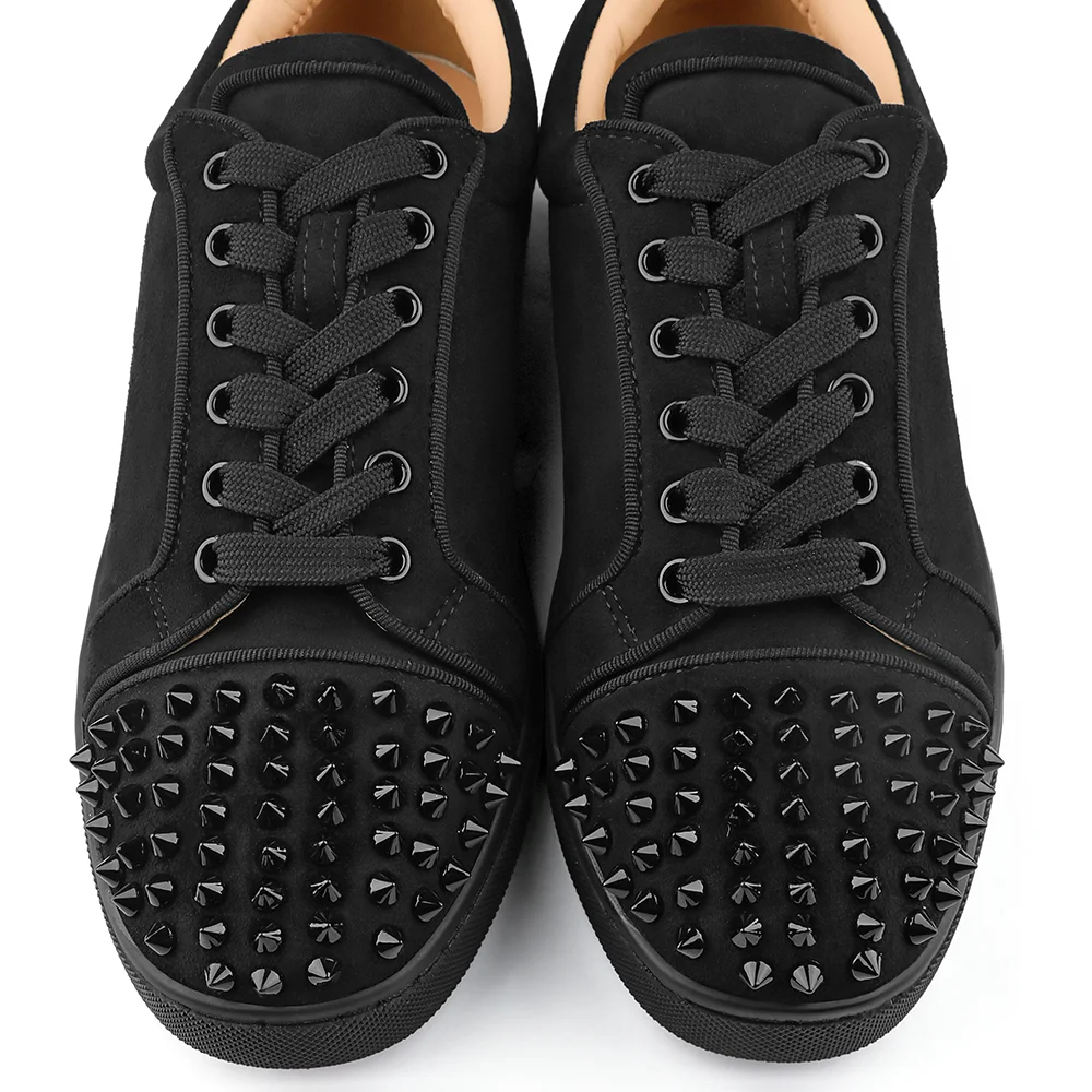 Merumote Gentleman's  Black Low Top Sneakers Rivet Red Bottom Shoes-MERUMOTE