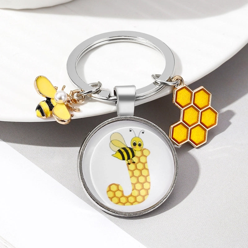 Pastoral Letter Bee Glass Metal Unisex Keychain
