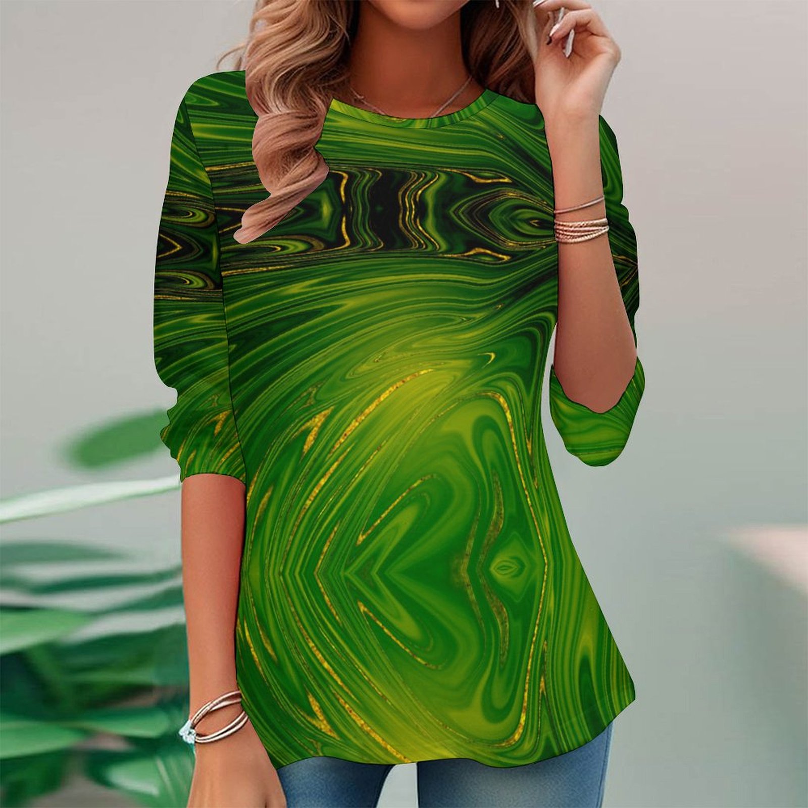 Women Long Sleeve V-neck Graphic Floral Printed Top