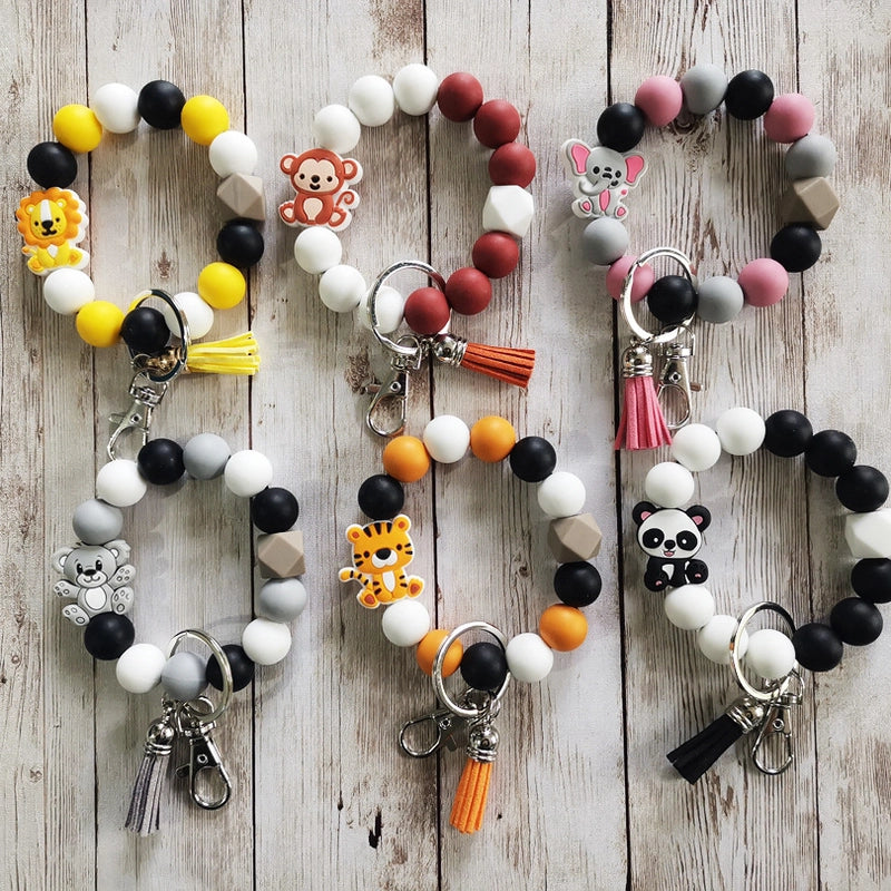 Classic Style Animal Alloy Wooden Beads Silica Gel Bag Pendant Bracelets Keychain