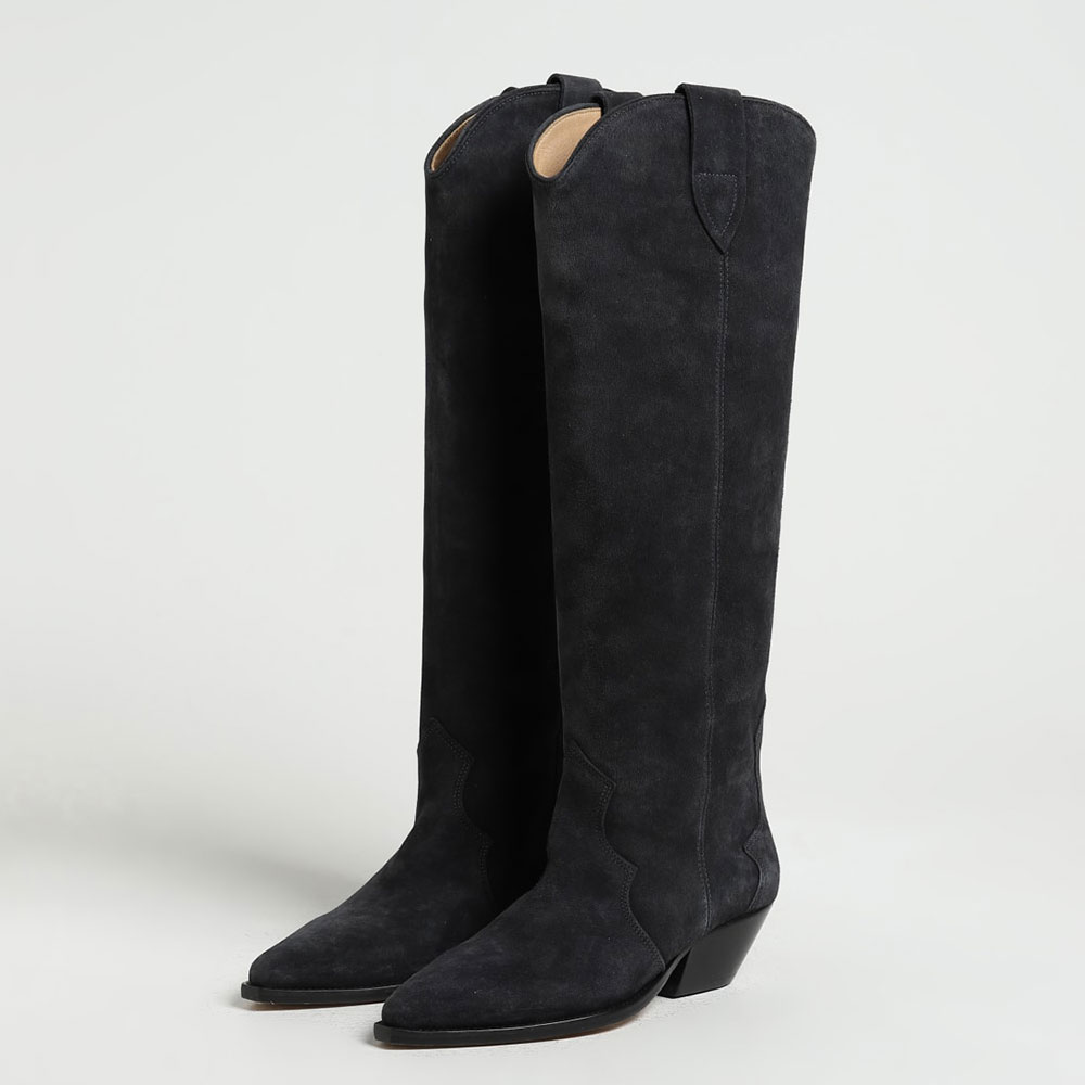 Black Velvet Sophisticated Wide Calf Knee High Cowgirl Boots    