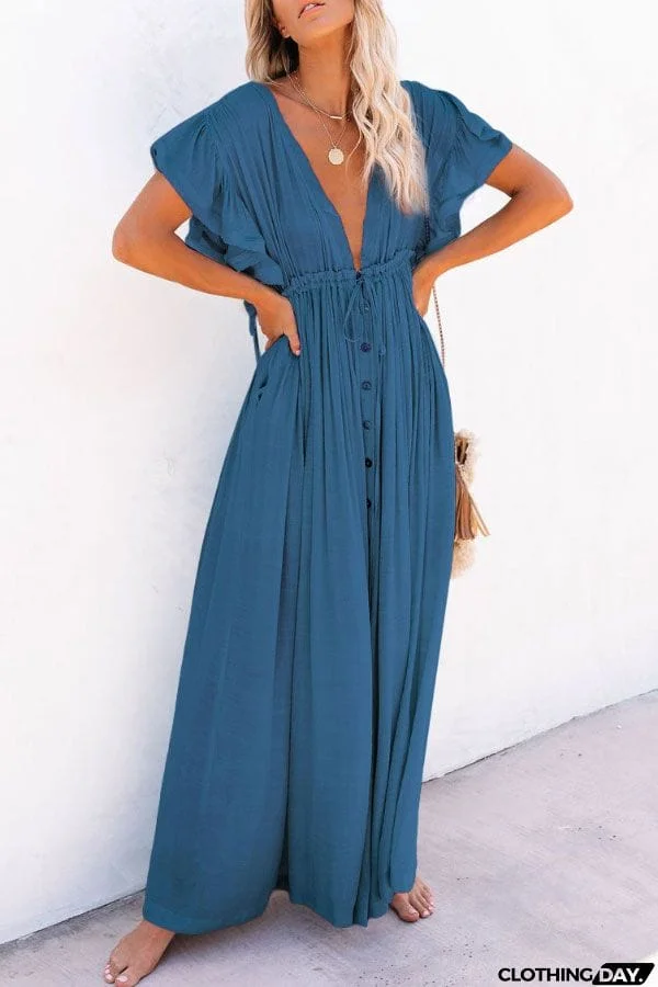 Fairy Air Fluttering V-neck  Ruffle Sleeves Dress