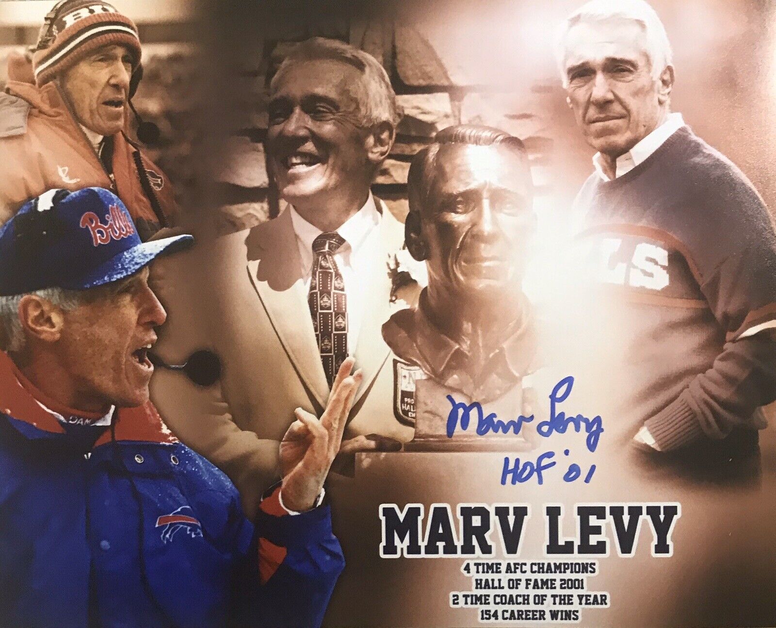 Marv Levy “HOF 01” Buffalo Bills Head Coach Autographed 8x10 Pose #4 w/ JSA COA