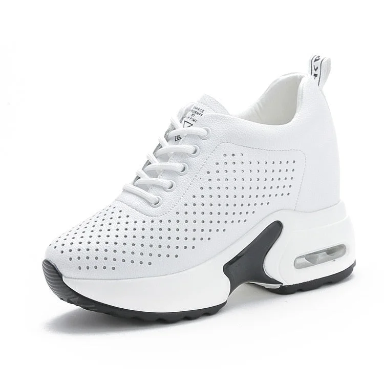 Fujin Wedge Heel Platform Dad Shoes Chunky Sneakers Air Mesh Breathable Women Sneakers Pumps Summer Shoes Soft Leather Shoes