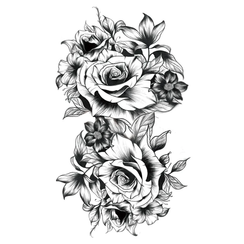 Sdrawing Waterproof Temporary Flower Tattoos Women Beauty Rose Butterfly Flash Feather 3D Fake Tattoo Arm Waist Hand Sticker Men