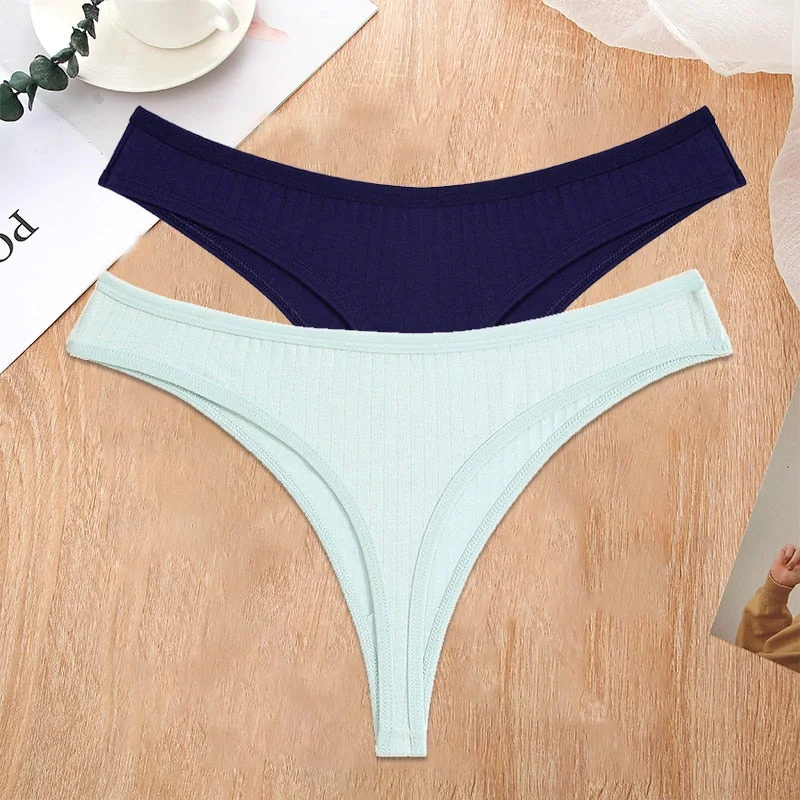 FINETOO 2PCS/Set S-XL G-string Cotton Women Lingerie Panties Thong Female Underwear Sexy Pantys Underpant Girl Intimates Thongs