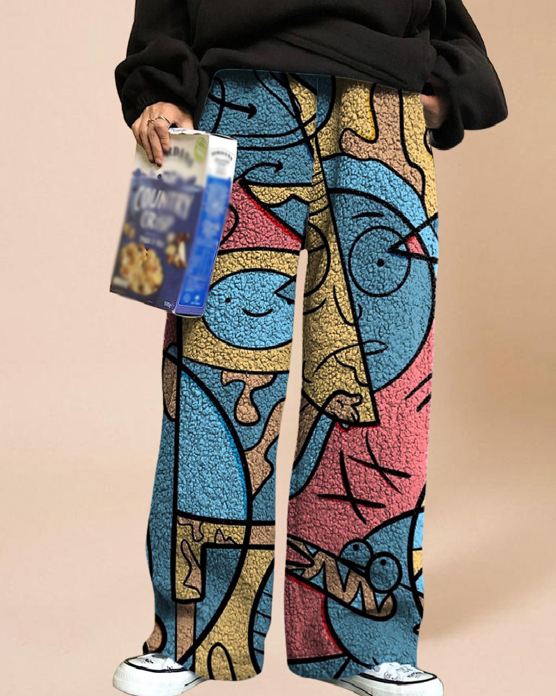 【Preorder】Trendy Color Contrast Cartoon Fleece Print Pants-Ship on Jan 27th