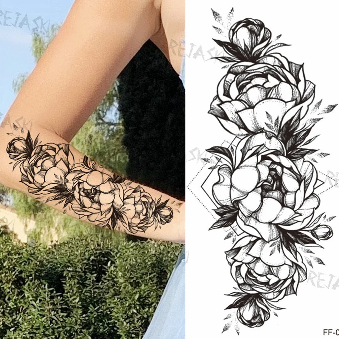 Black Infinity Temporary Tattoos For Women Girls Realistic Sun Flower Rose Letter Fake Tattoo Sticker Waterproof Arm Tatoos