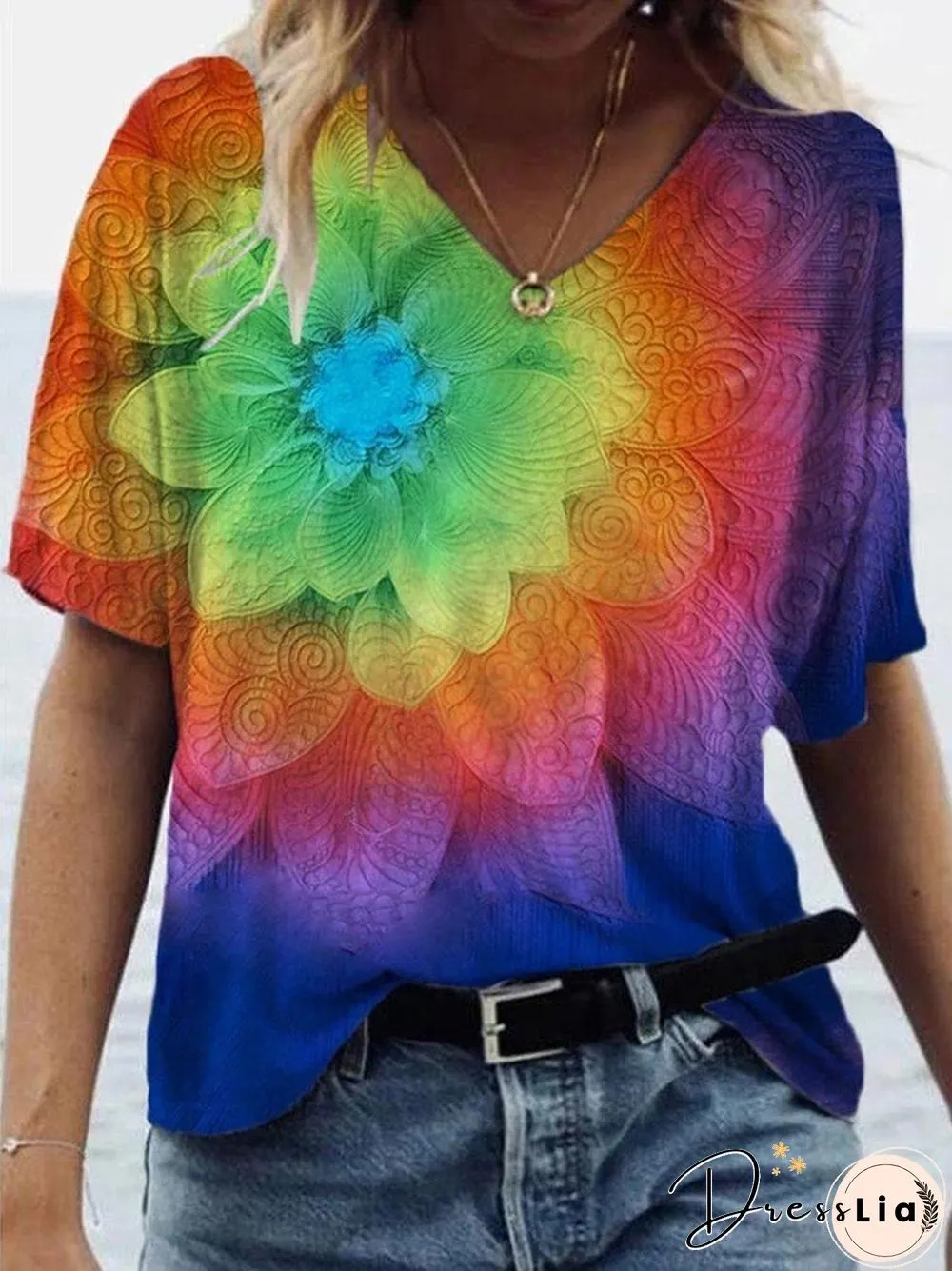 Summer Print V-Neck Comfortable T-Shirt