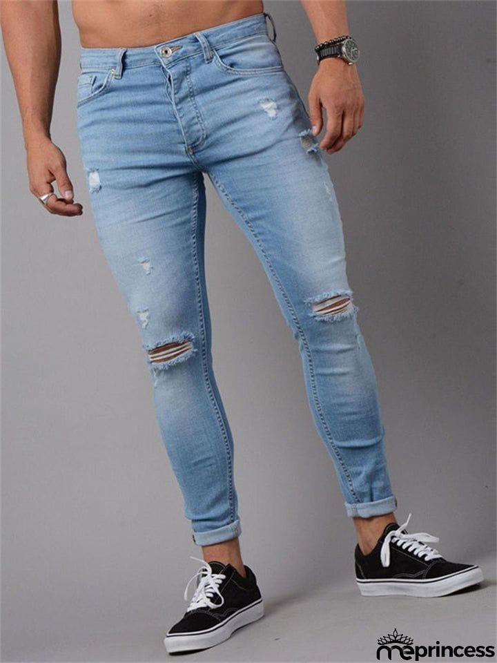 Men's New Fashion Skinny Stretch Hole Jeans