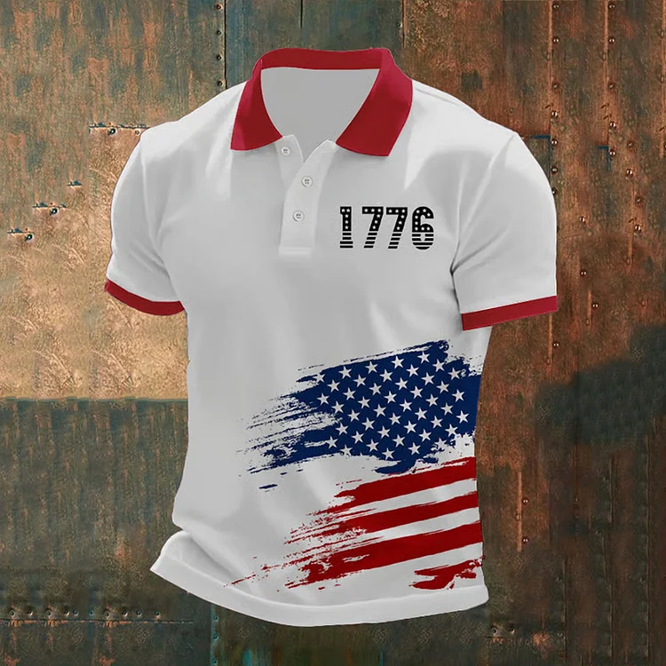 Men's Independence Day 1776 Flag Print Polo Shirt