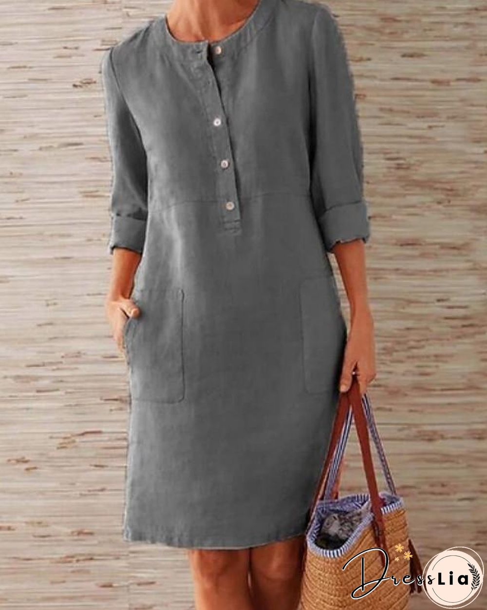 Women's Shift Dress Knee Length Dress - 3/4 Length Sleeve Summer Fall Hot Casual vacation dresses Red Orange Khaki Dark Gray Gray Light Blue S M L XL XXL 3XL 4XL 5XL