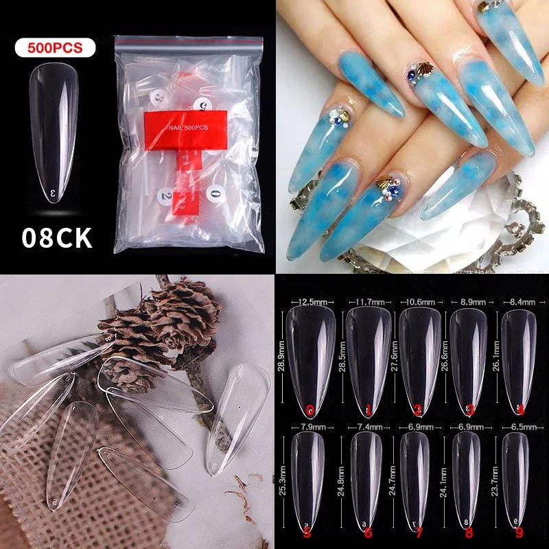 500Pcs False Nail Extension French Natural Transparent Stiletto Coffin False Nails Tips Long Acrylic UV Gel Nail Polish Manicure-Nail Inspo