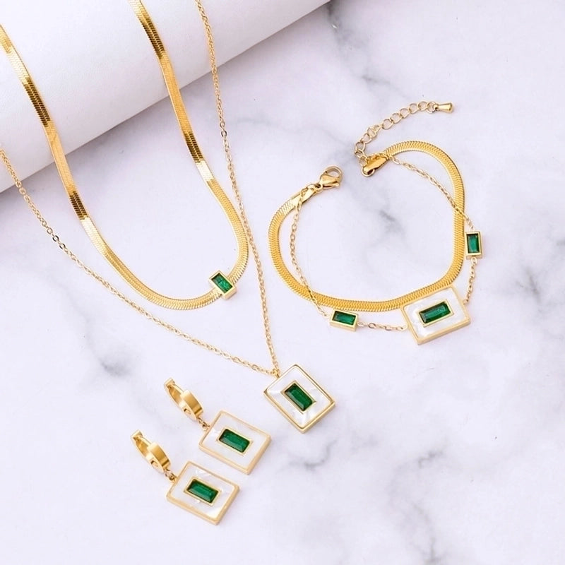 Titanium Steel 18K Gold Plated Classic Style Geometric Rhinestones Bracelets Earrings Necklace