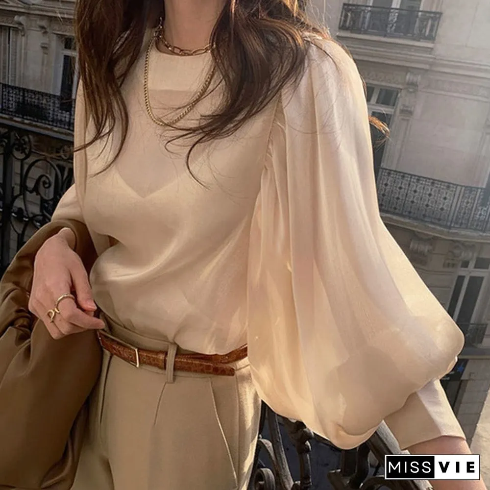 perspective transparent elegant termperament all-match shirt simple solid light summer shirt chic elegant fashion streetwear top