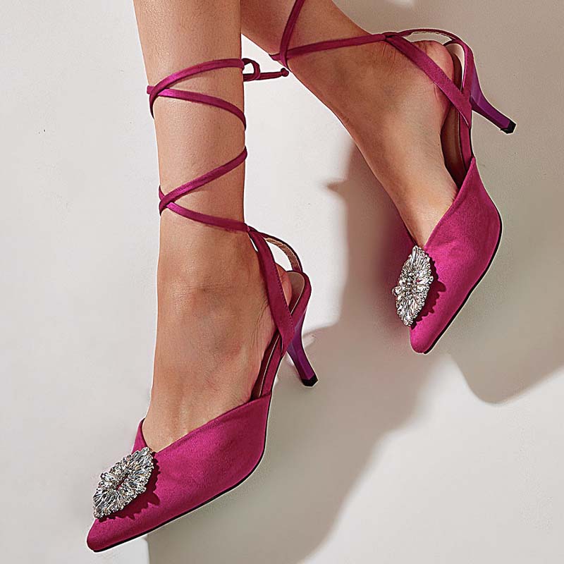 GOOSHOE Fuchsia Pointed Toe Kitten Heel Pumps with Metal Buckle