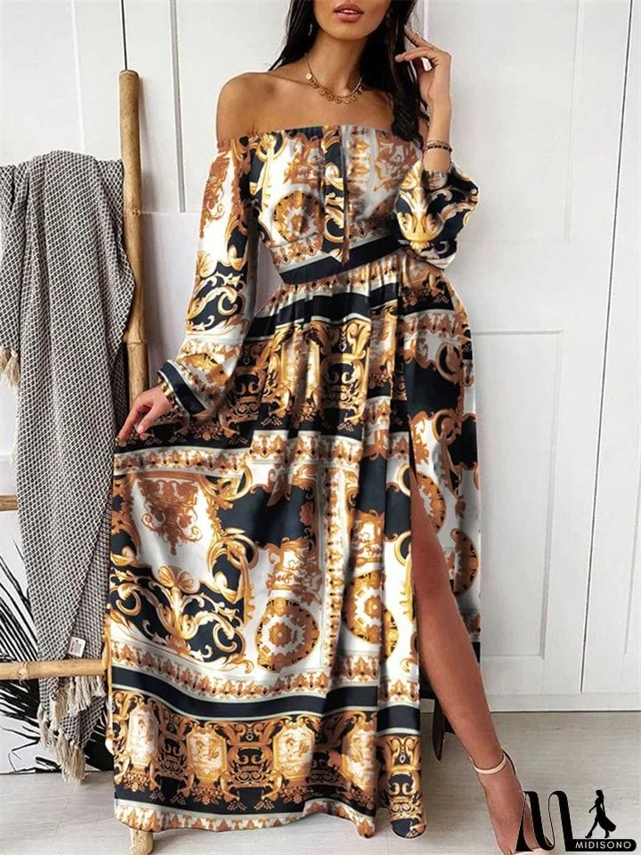 MidiSono - Women’s Gorgeous One Shoulder Side Slit Long Floral Dress