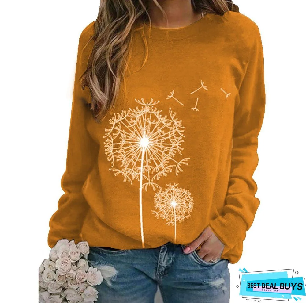 Crew Neck Boho Printed Cotton-Blend Hoodies & Sweatshirt