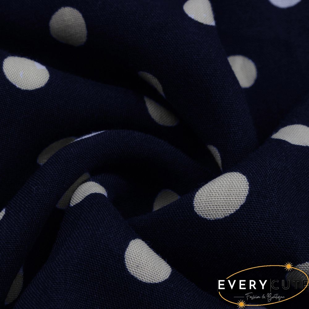 Navy Blue 3/4 Sleeve Polka Dot Ruffle Hem Maxi Dress