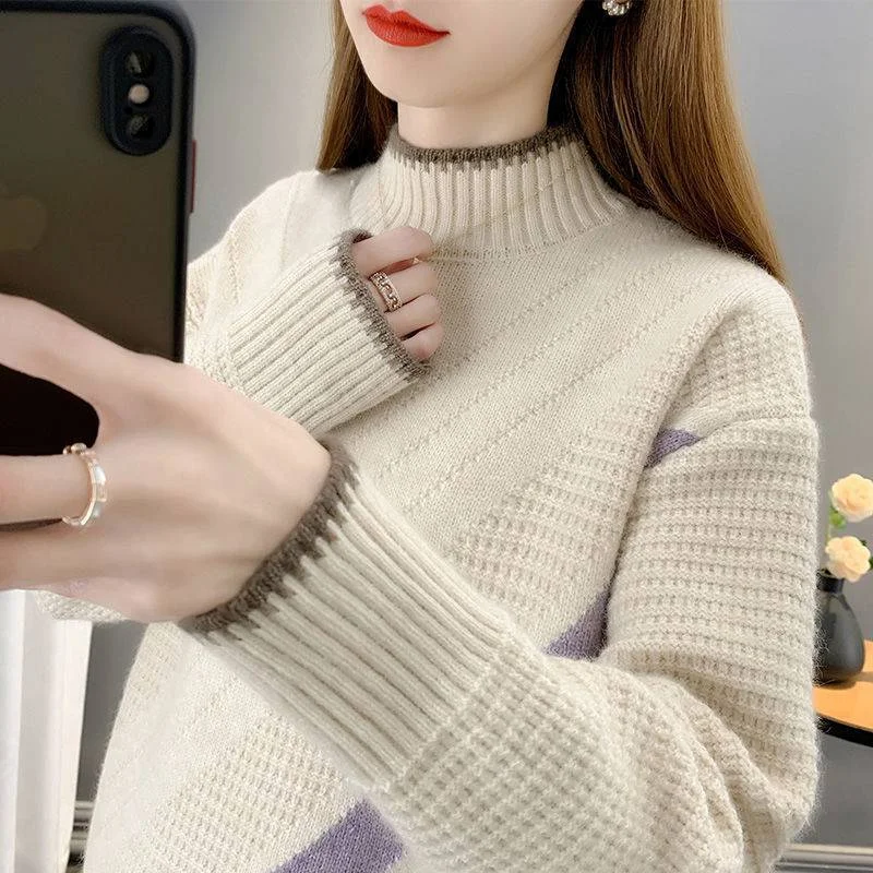 Toloer Toloer Autumn And Winter New Half Turtleneck Sweater Female Cover Thick Warm And Loose Outside Wear Matching Color Inside The Base Shirt Female-Outfit Ideas