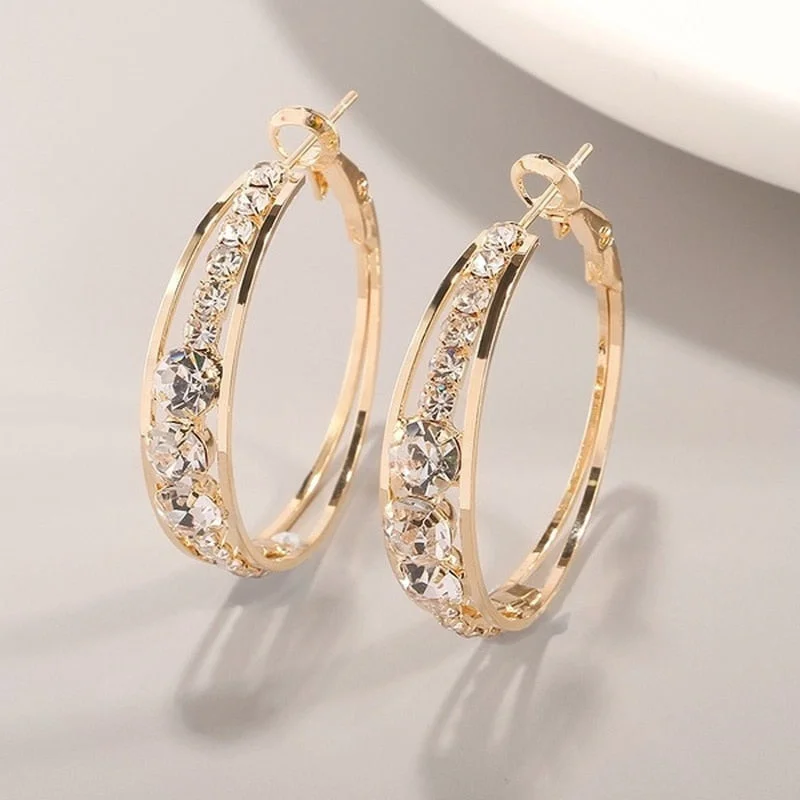 Exquisite Fashion Female Jewelry Silver Gold Color White Zircon Stones Hoop Drop Earrings for Women Wedding Earrings