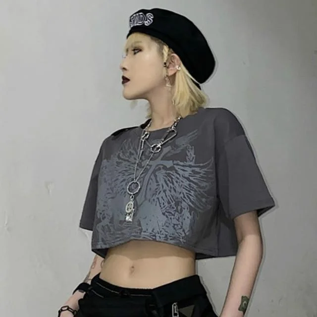 GOTHIC CROSS PATTERNED CROP TOP