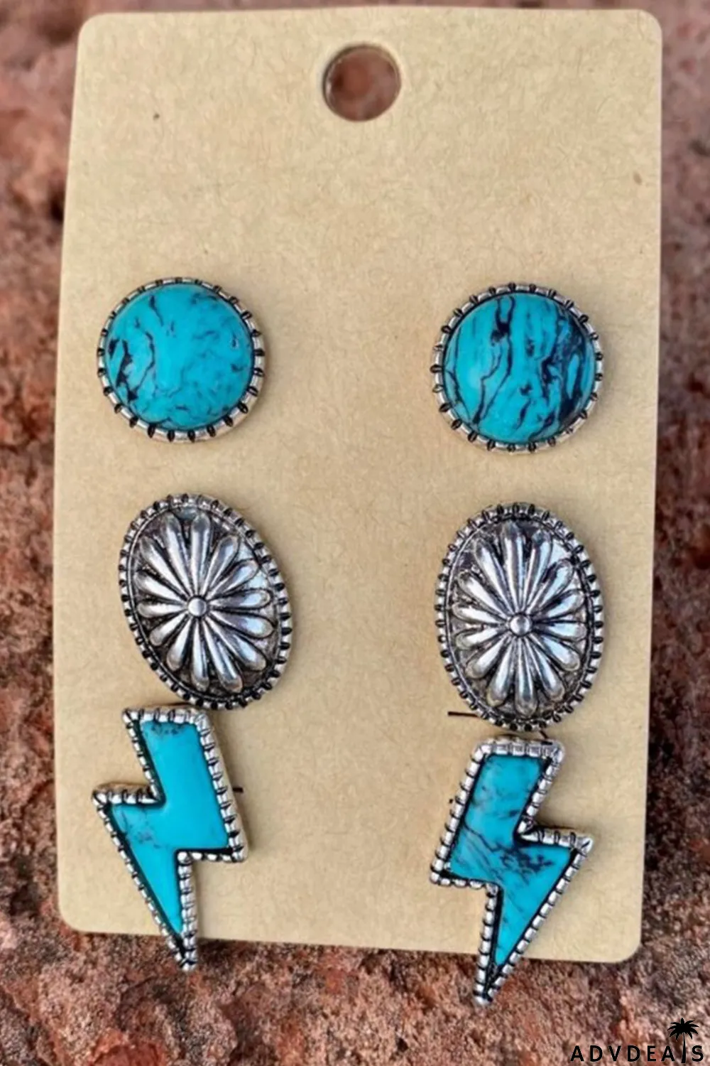 Green Three-piece Turquoise Stud Earrings Set