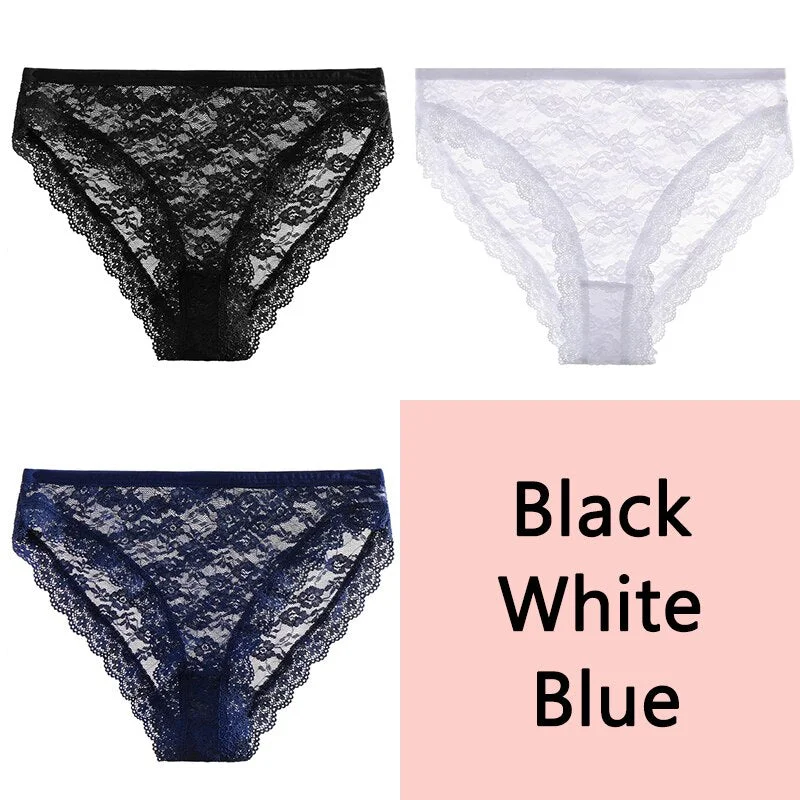 FINETOO Sexy Lace Panties Women 3Pcs/set Underpants M-2XL Big Size Underwear Sexy Floral Low Waist Briefs Panties Girls Lingerie