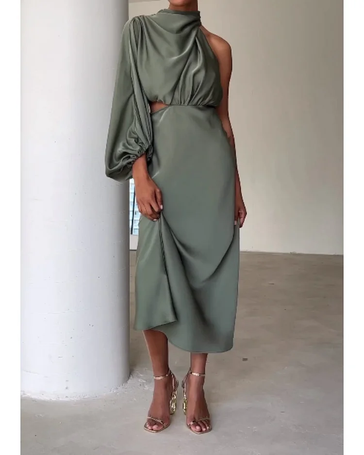 Sexy halter half long sleeve dress woman