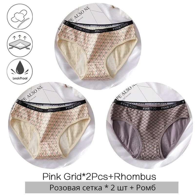 FINETOO Menstrual Panties Women Low-rise Priting Leak Physiological Underwear Ladies Period Proof Briefs Underpants Female Panty