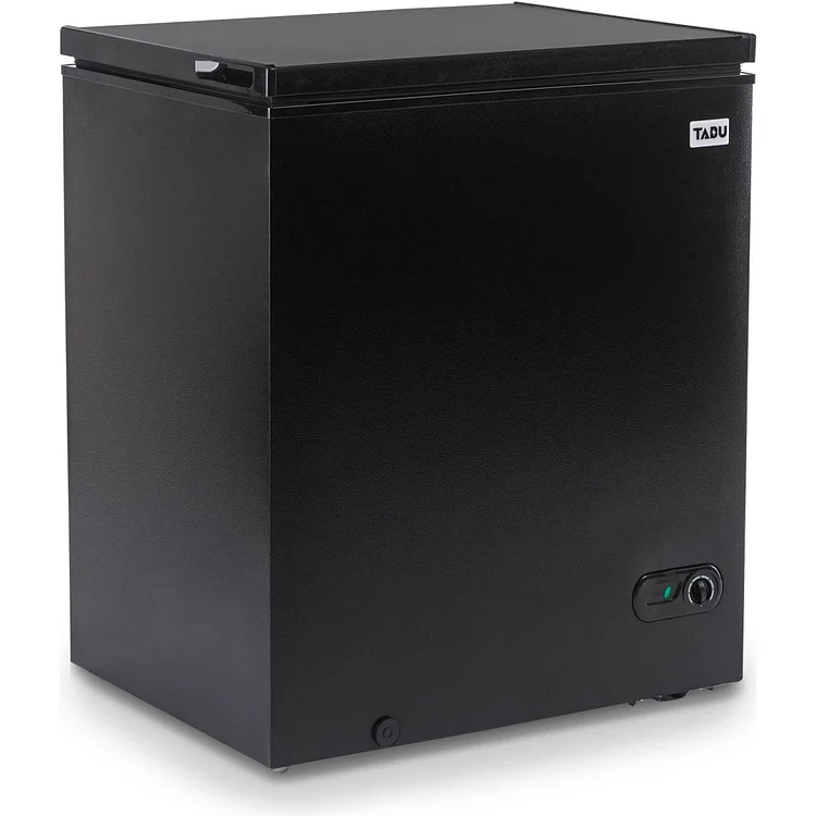 TABU Chest Freezer, 5.5 Cu Ft Deep Freezer with Removable Basket, Adjustable Temperature, Compact Freezer with Top Open Door (Black)