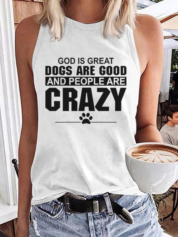 Cute Dog Paw And Letter Print Casual Tank Top