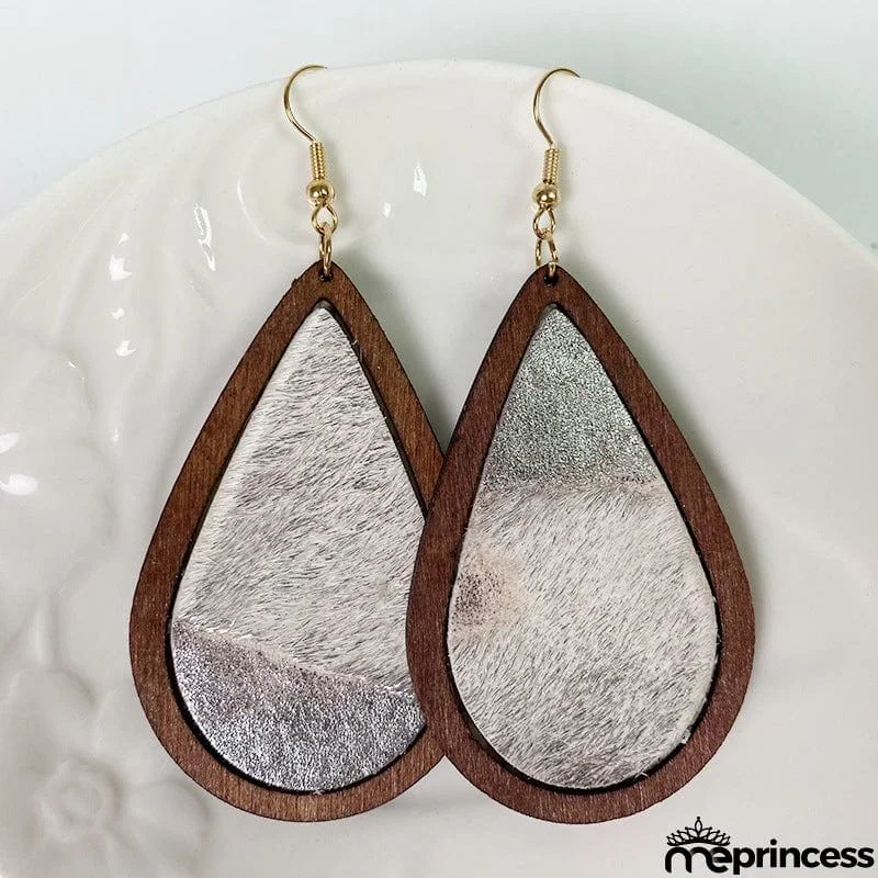 Teardrop Shape Wooden Dangle Earrings