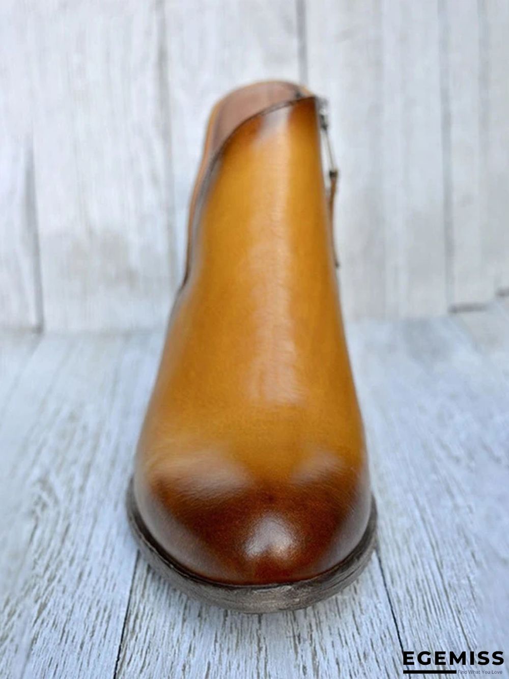 Retro Distressed Polished Color Zipper Thick Heel Pointed Ankle Boots | EGEMISS