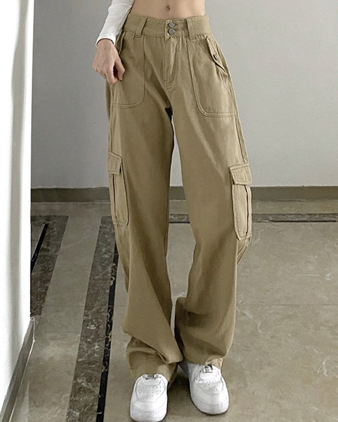 Fashionv-Pocket Casual Relaxed Straight Cargo Pants