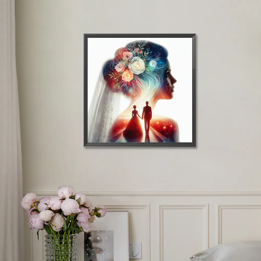 Diamond Painting - Full Round Drill - Romantic Wedding Silhouette(Canvas|30*30cm)