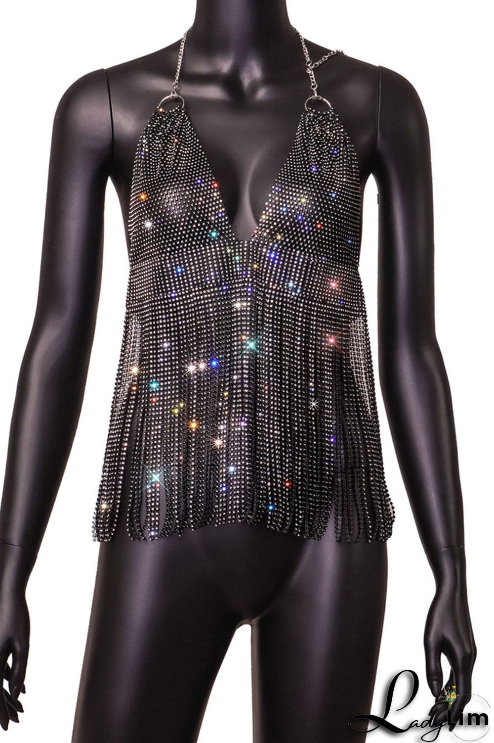 Pink Fashion Sexy Patchwork Tassel Backless Halter Tops