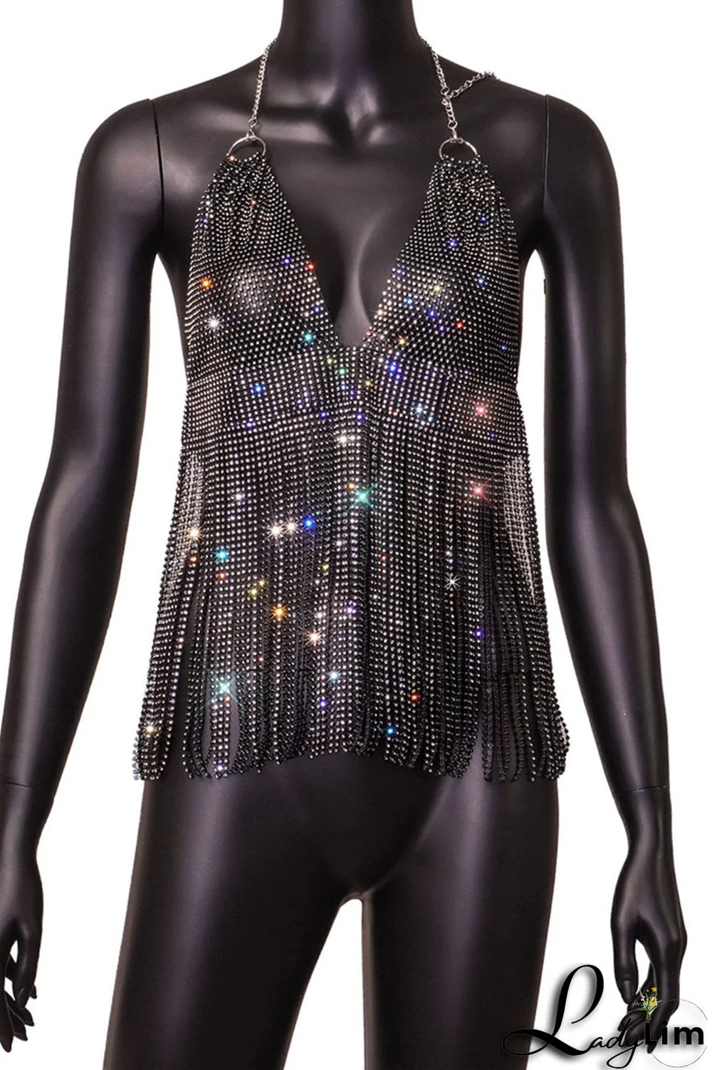 Pink Fashion Sexy Patchwork Tassel Backless Halter Tops