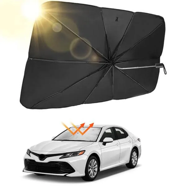 Car sunshade umbrella for windshield  with 360&deg; Rotation Bendable Shaft（59''x 33''）