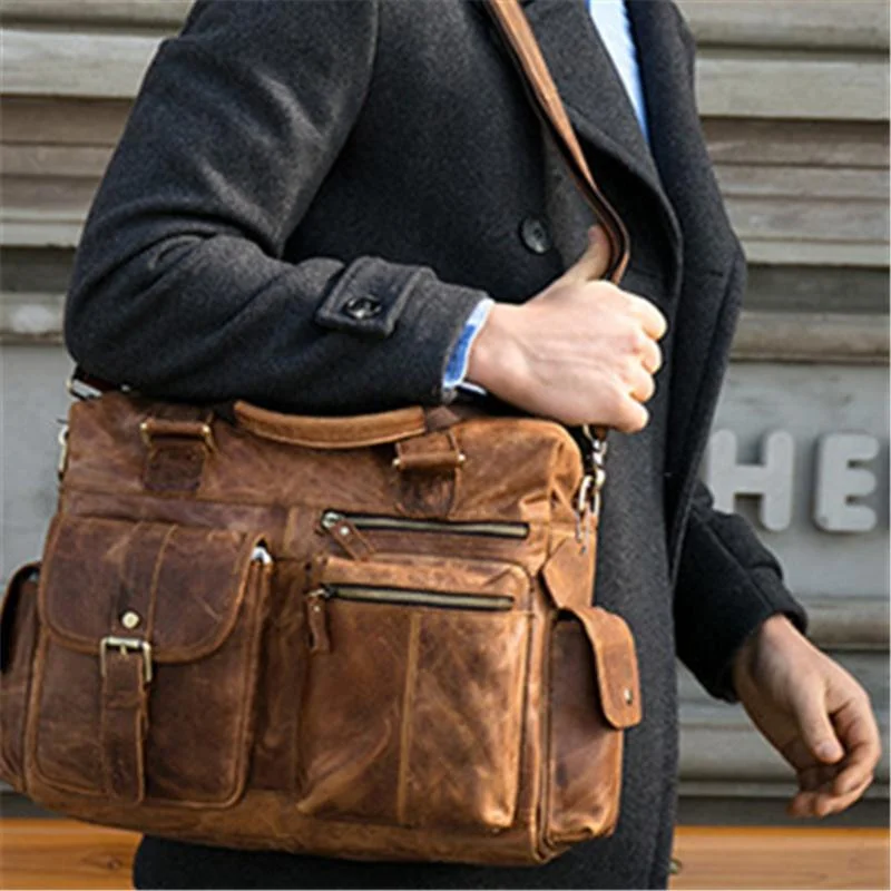 Mens Large Capacity Travelling Vintage Leather Duffel Bags Casual Briefcase