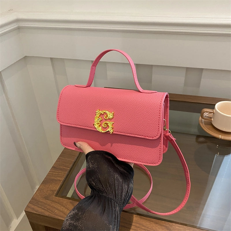 Women’s Pu Leather Solid Color Streetwear Square Magnetic Buckle Shoulder Bag Handbag Crossbody Bag