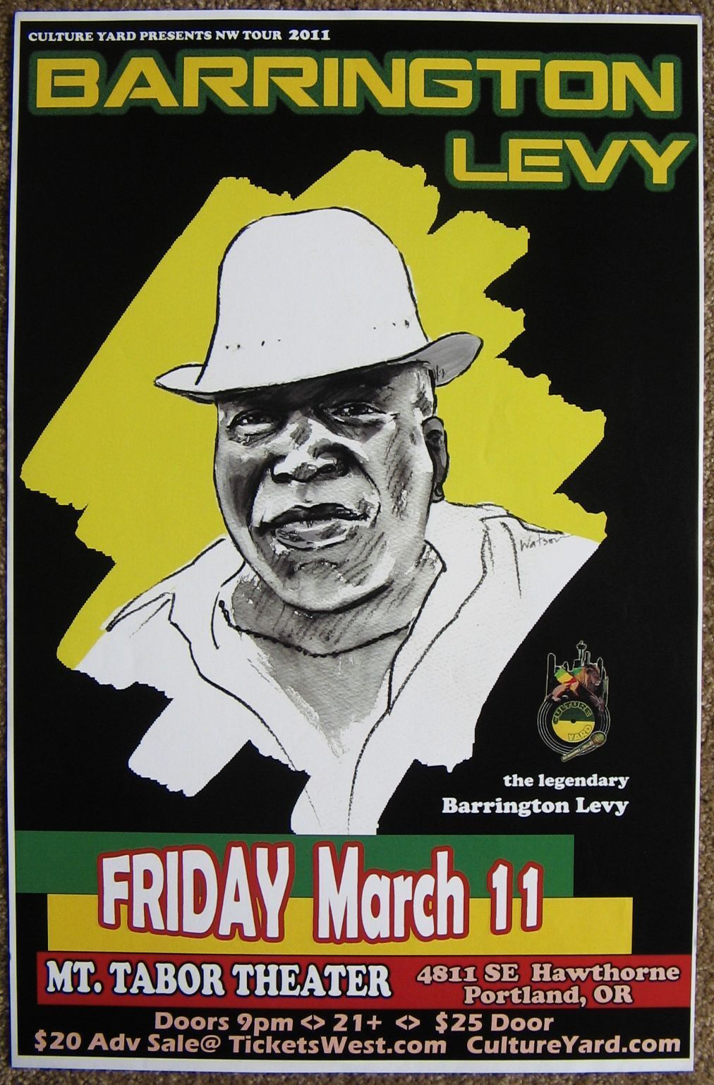 BARRINGTON LEVY 2013 Gig POSTER Portland Oregon Concert Reggae