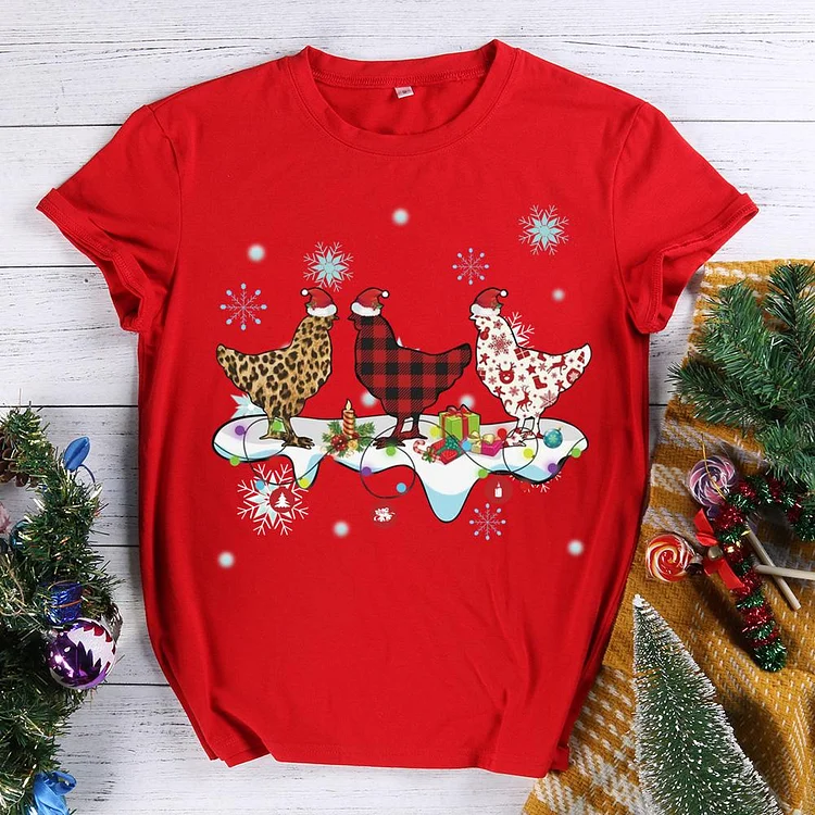 Funny Santa Chickens Christmas  T-Shirt-010995-Annaletters