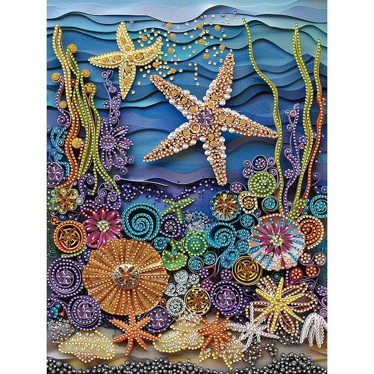 Marine Life Paper Quilling Painting 30*40CM (Canvas) Special Shaped Drill Diamond Painting gbfke
