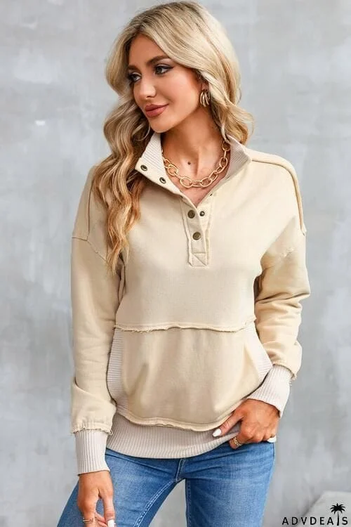 Half Snap Drop Shoulder Long Sleeve Sweatshirt