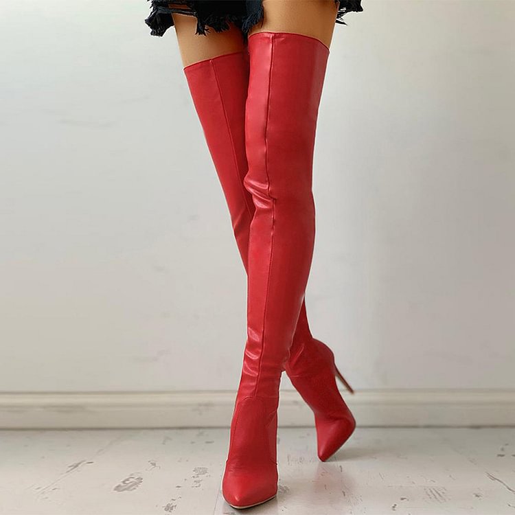 Leather tight high knee high boots