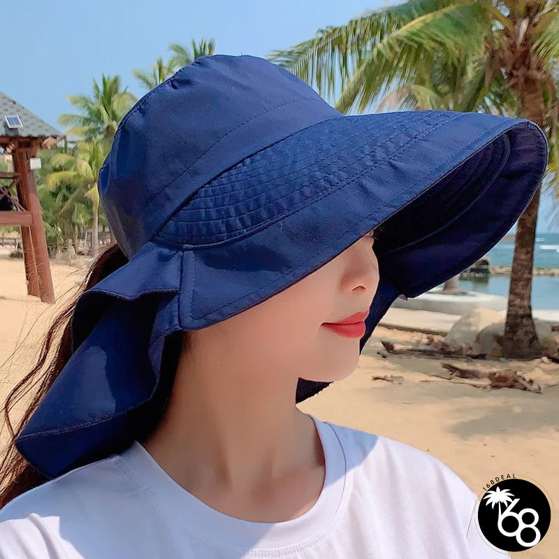 Women's Cotton Solid Pattern Sun Protection Trendy Beach Hat | 168DEAL