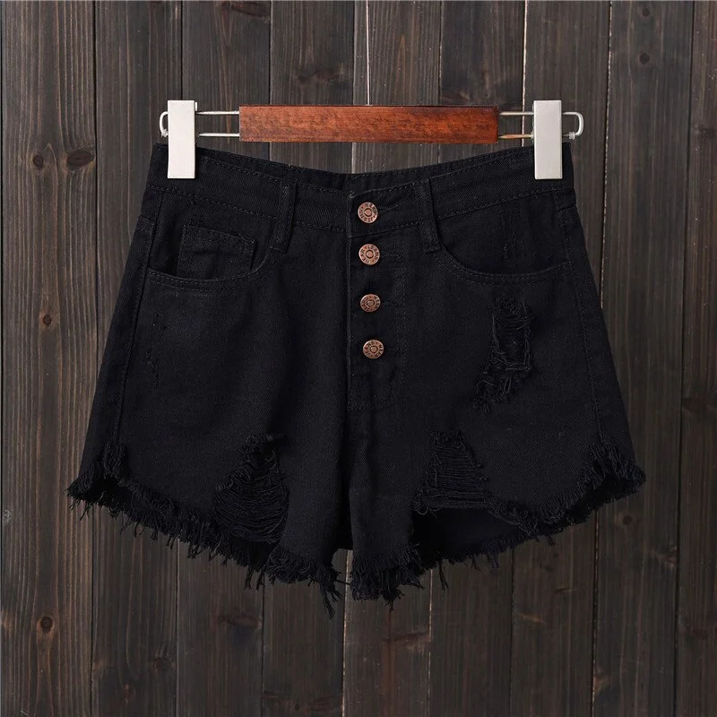 Sexy Hot Denim Shorts High Waist Hollow Out Tassel Jean Shorts Vintage Oversized Harajuku Short Jeans Casual Button Fly Shorts