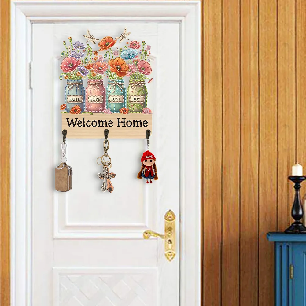 DIY Wooden Vase Diamond Art Hanging Hook Rail Diamond Painting Art Craft Wall Hooks